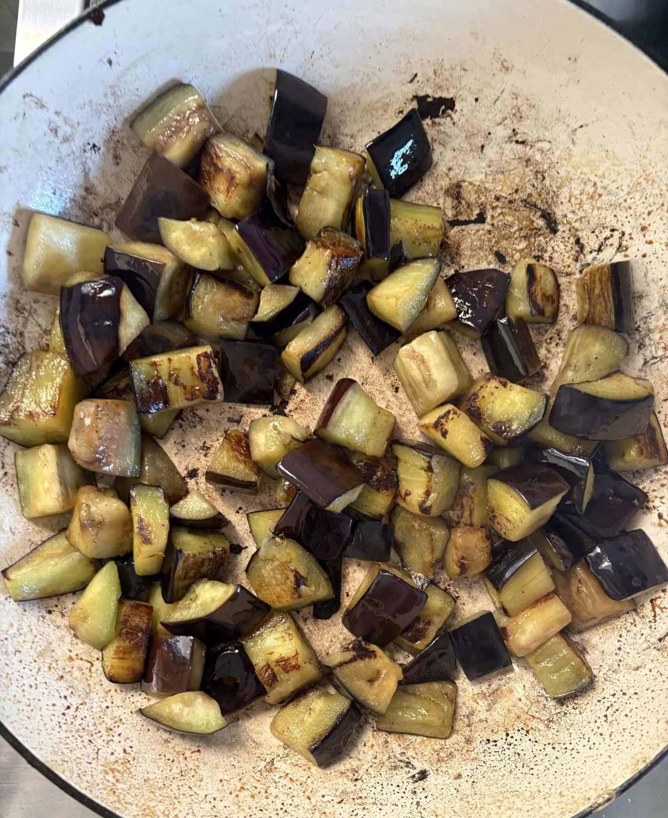 softened aubergine.