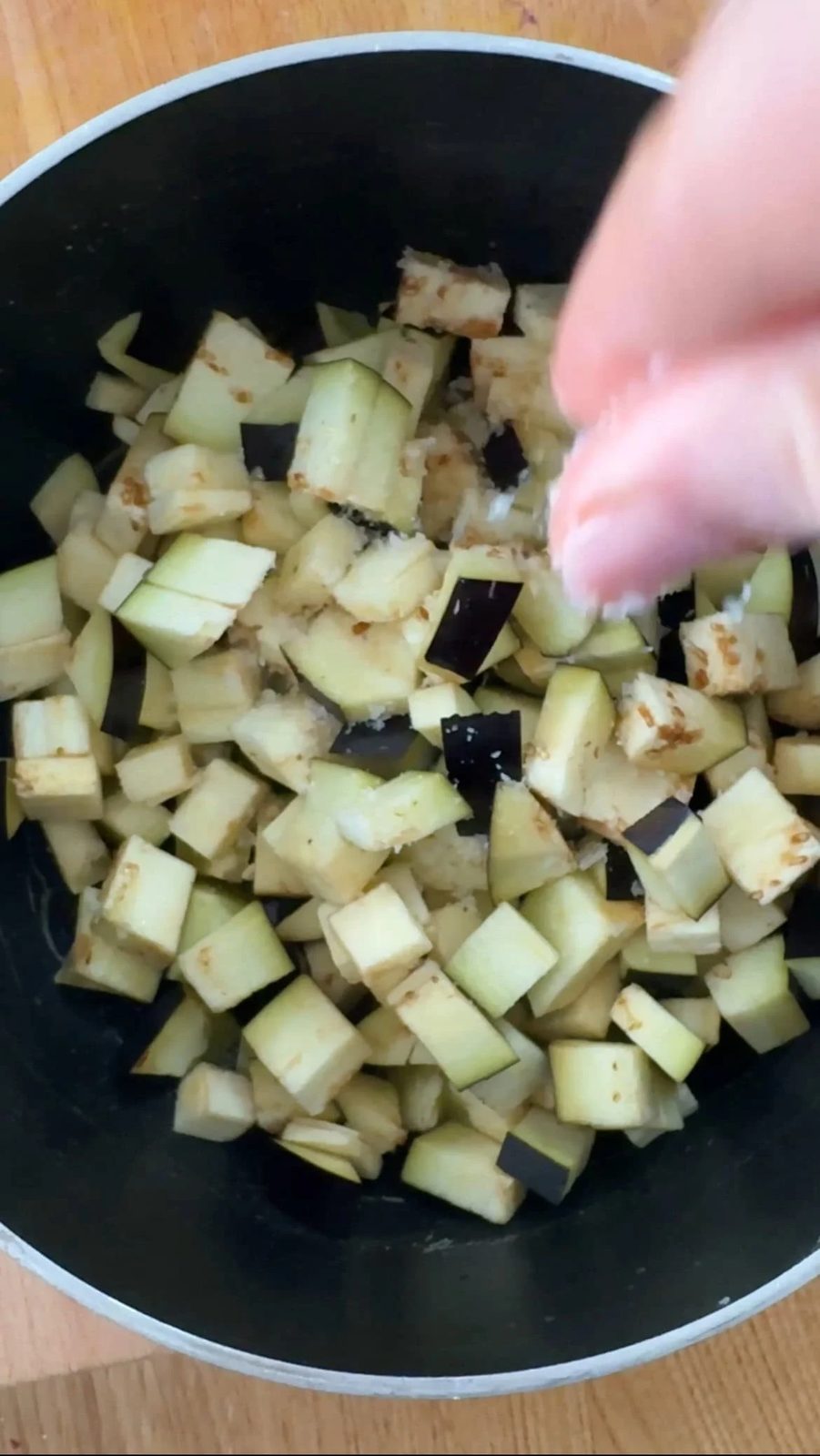 frying aubergine for gnocchi alla norma.