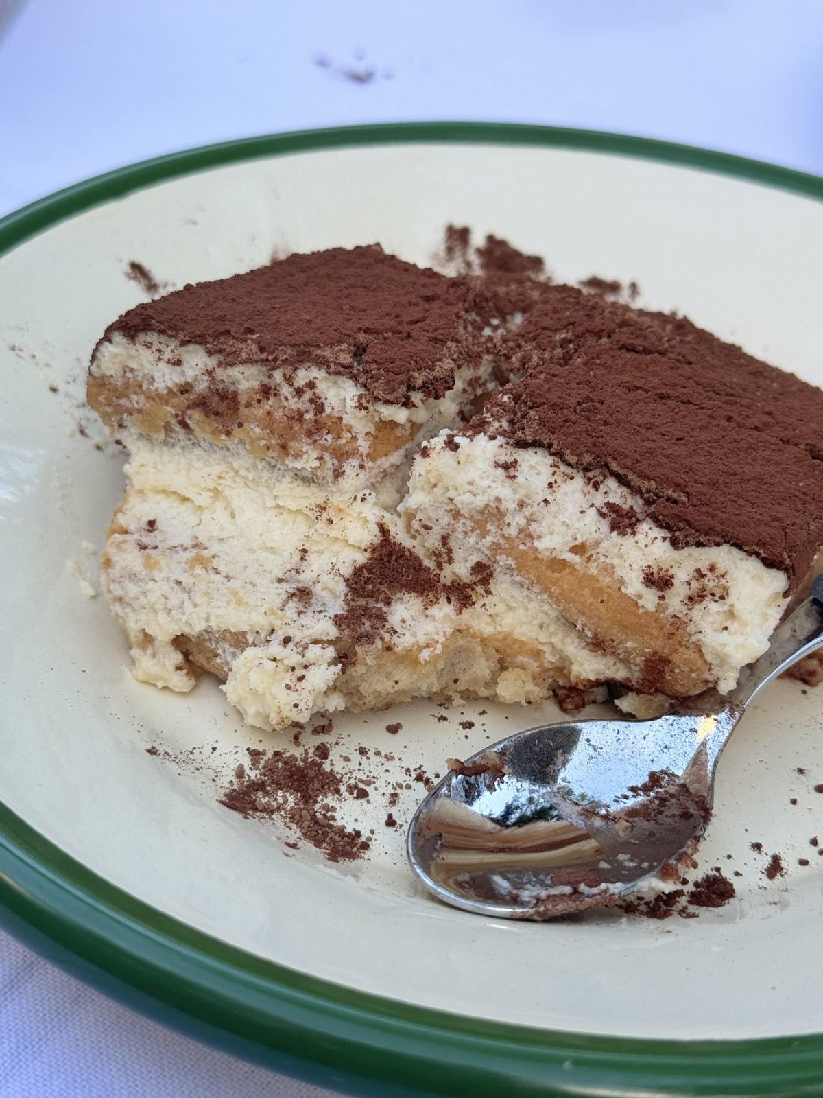 plate with baileys tiramisu on with a spoon.