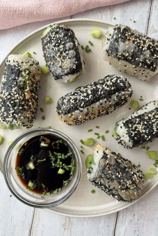 crispy rice paper roll on a plate