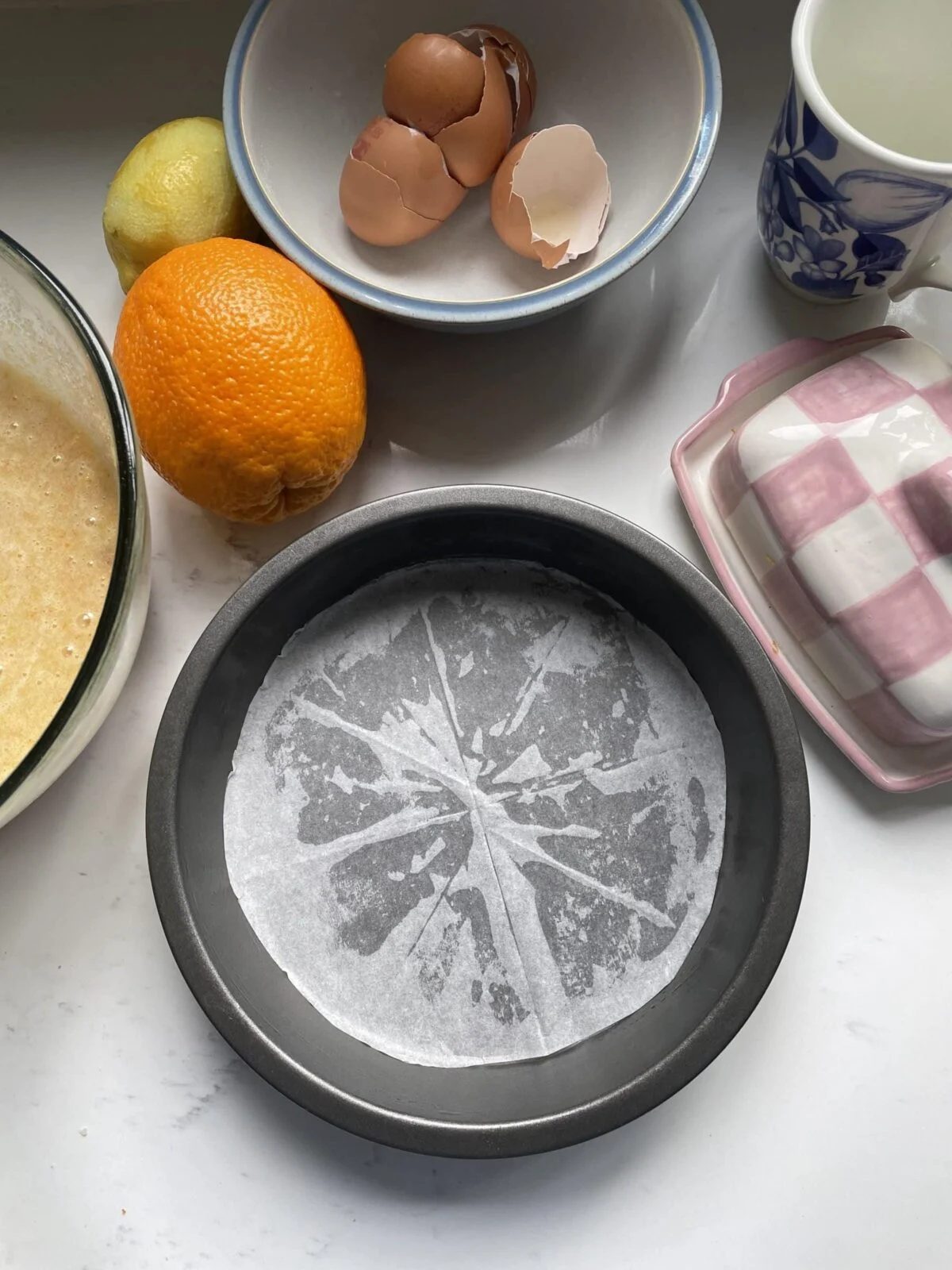 lining cake tin for tunisian orange cake.