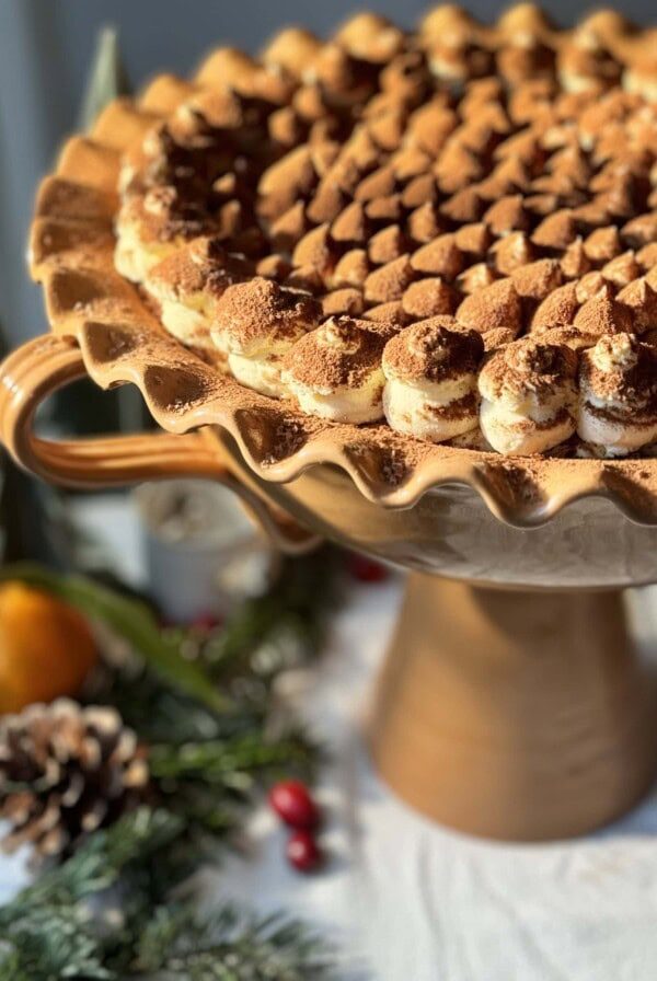 panettone tiramisu with baileys in a large bowl.