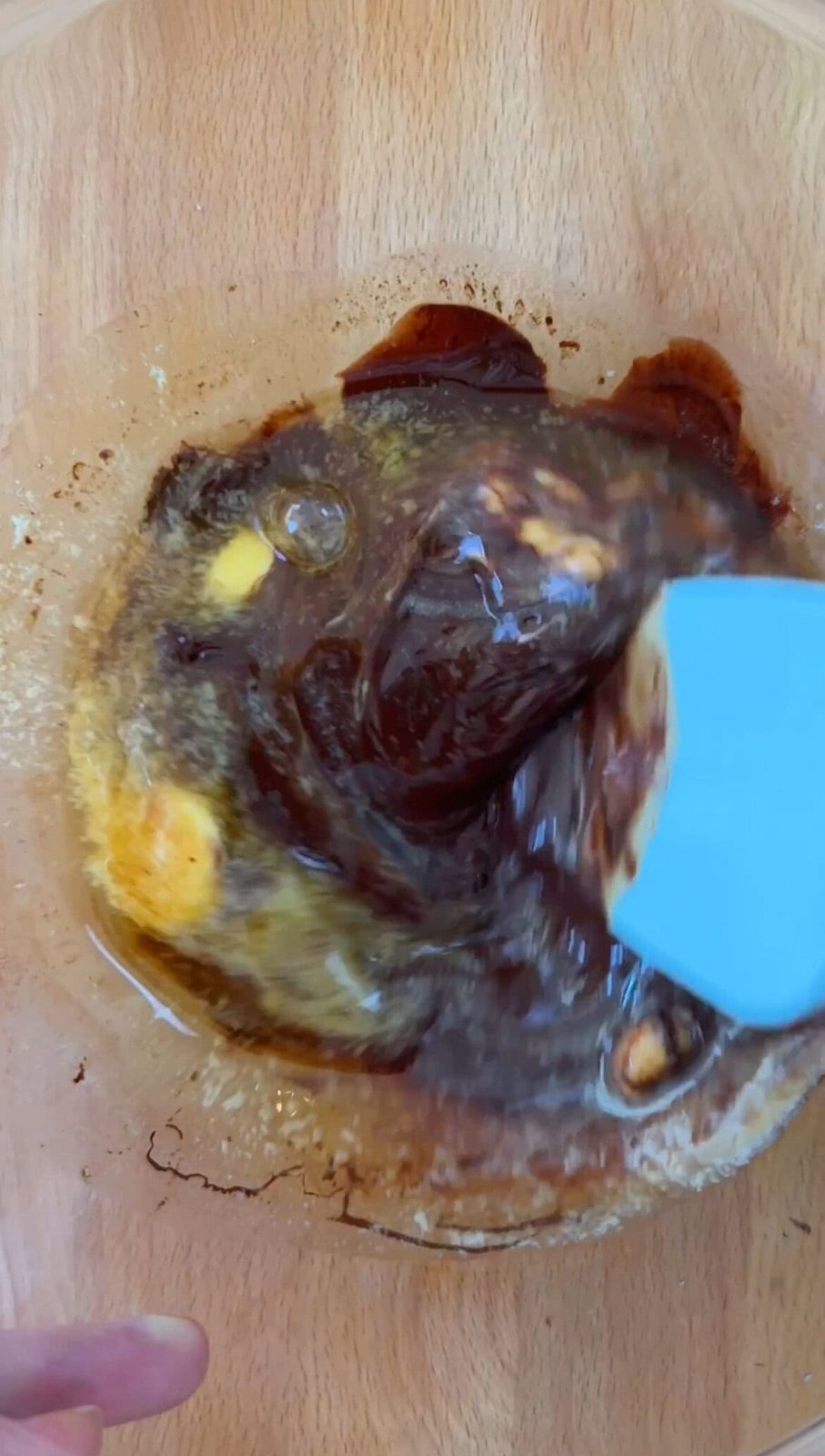 Melting chocolate and butter in bowl.