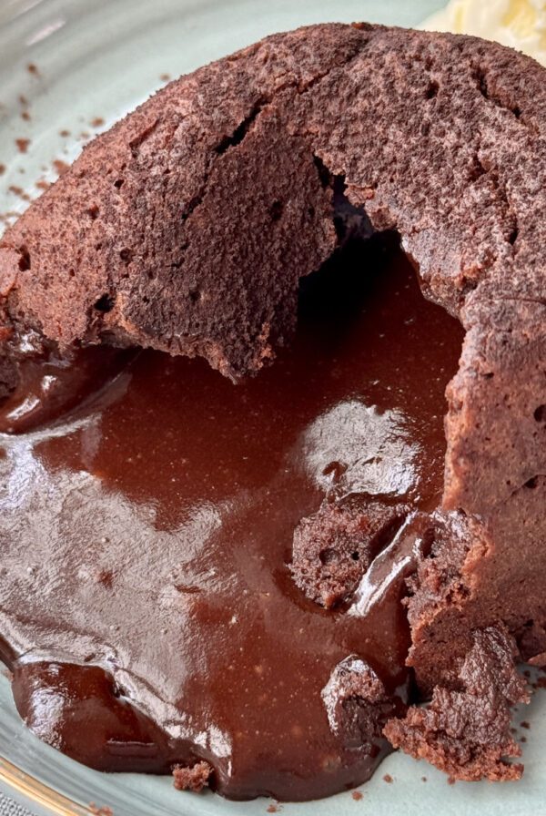 melting chocolate pudding on a plate.
