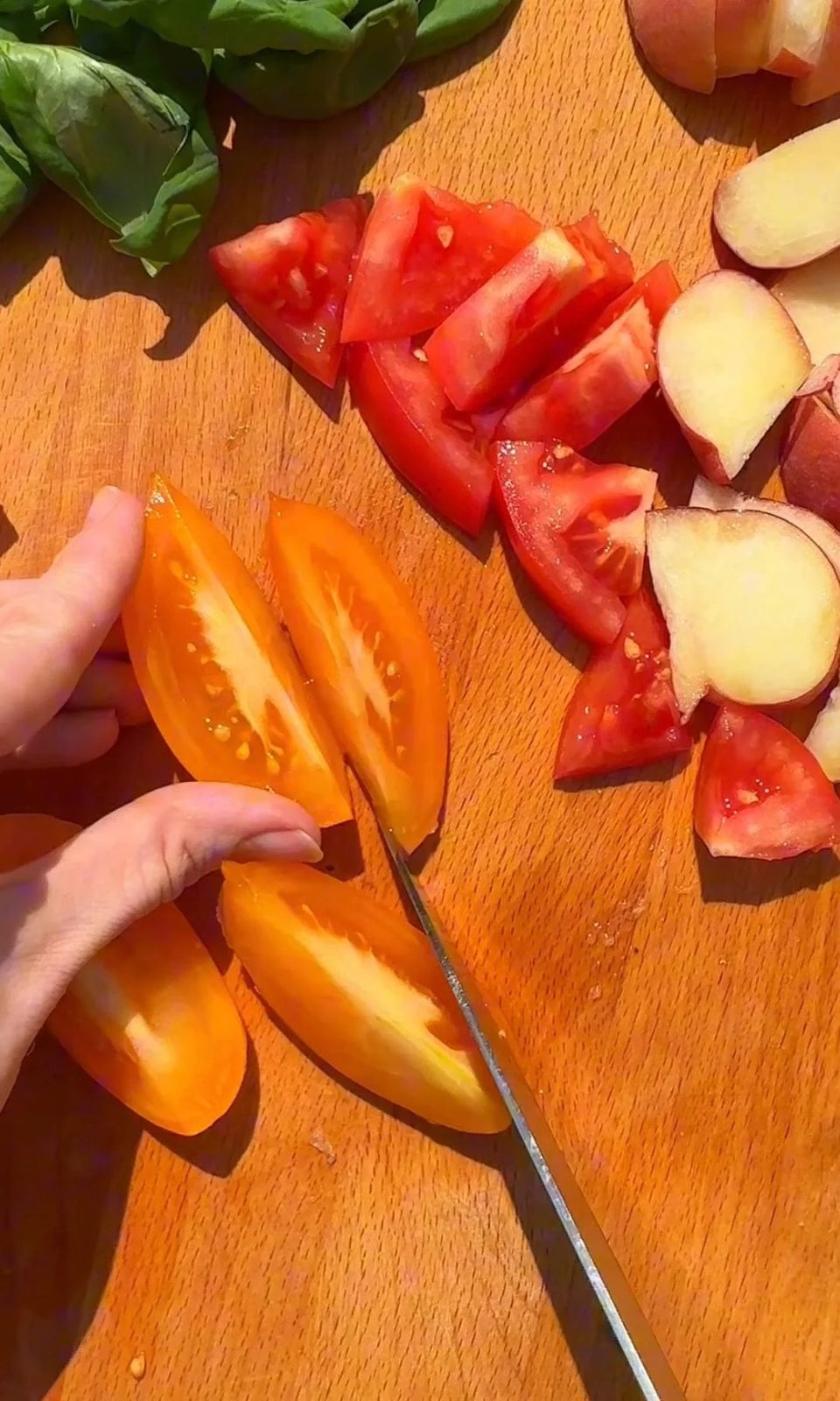 slicing tomatoes.