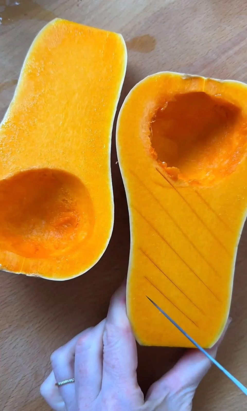 scoring butternut squash.