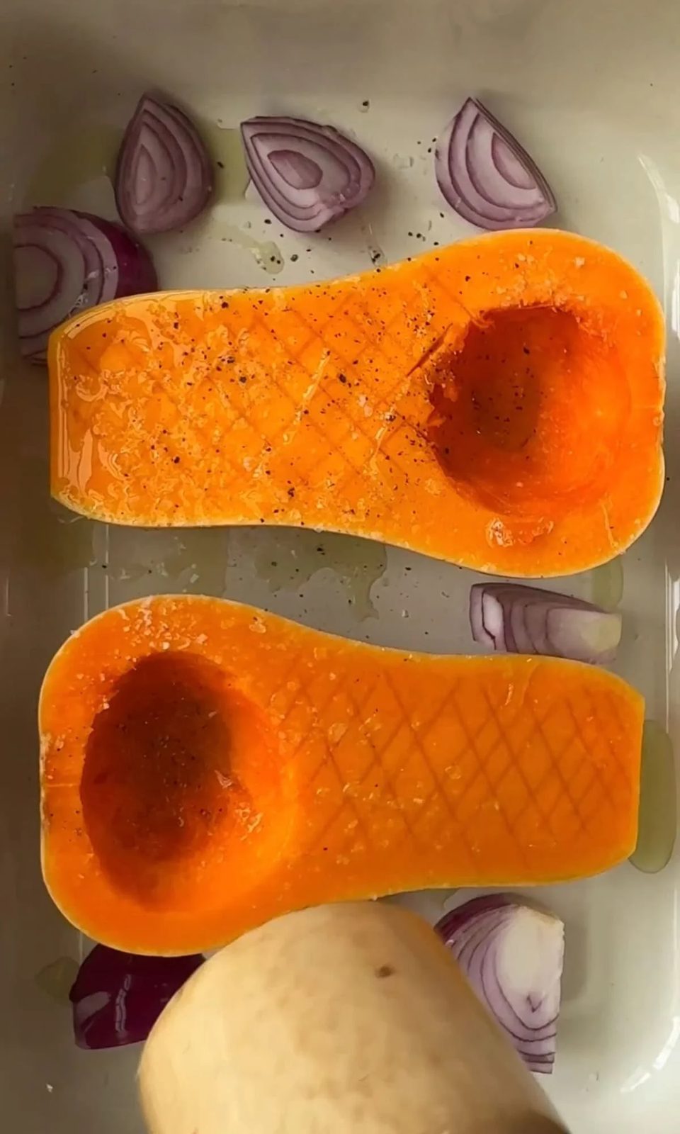 roasting onion with butternut squash.