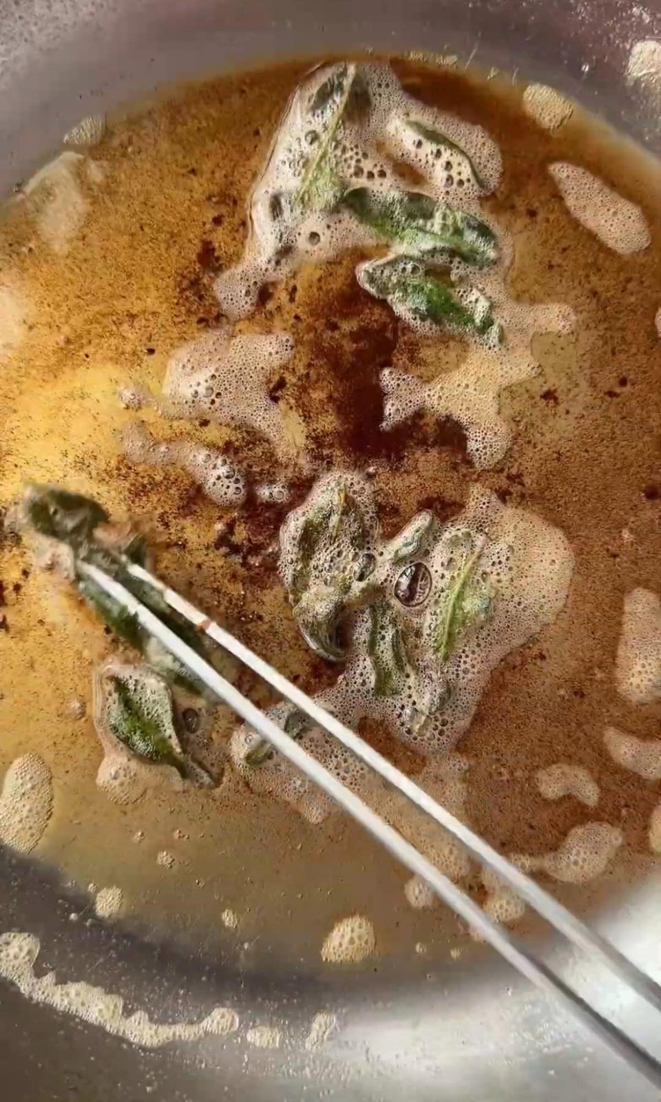 frying sage leaves.