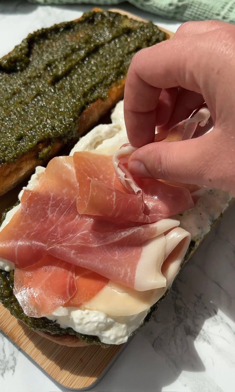 adding ribbons of parma ham.