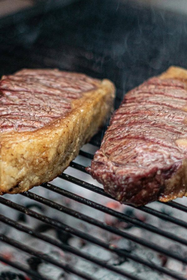 sirloin steak on the grill.