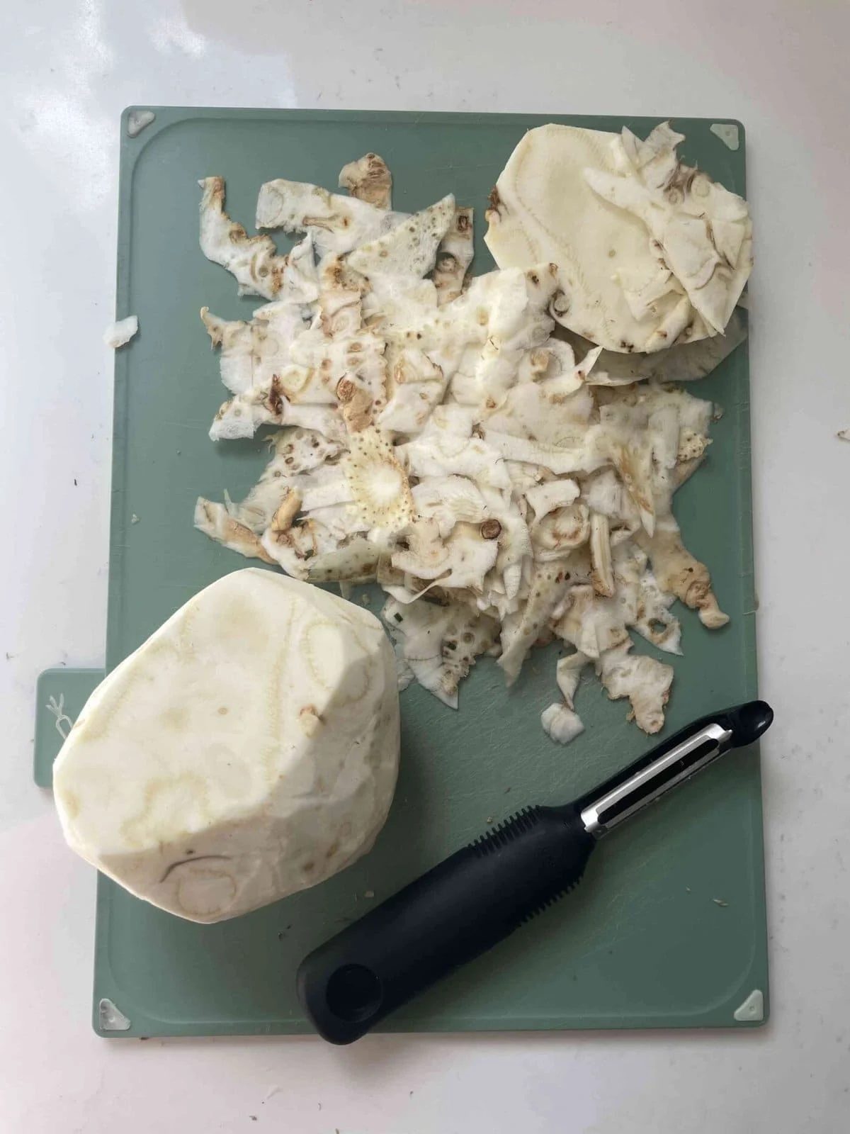 peeling celeriac.