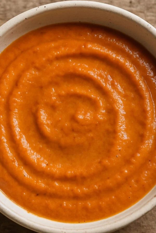 roasted red bell pepper sauce in a bowl.