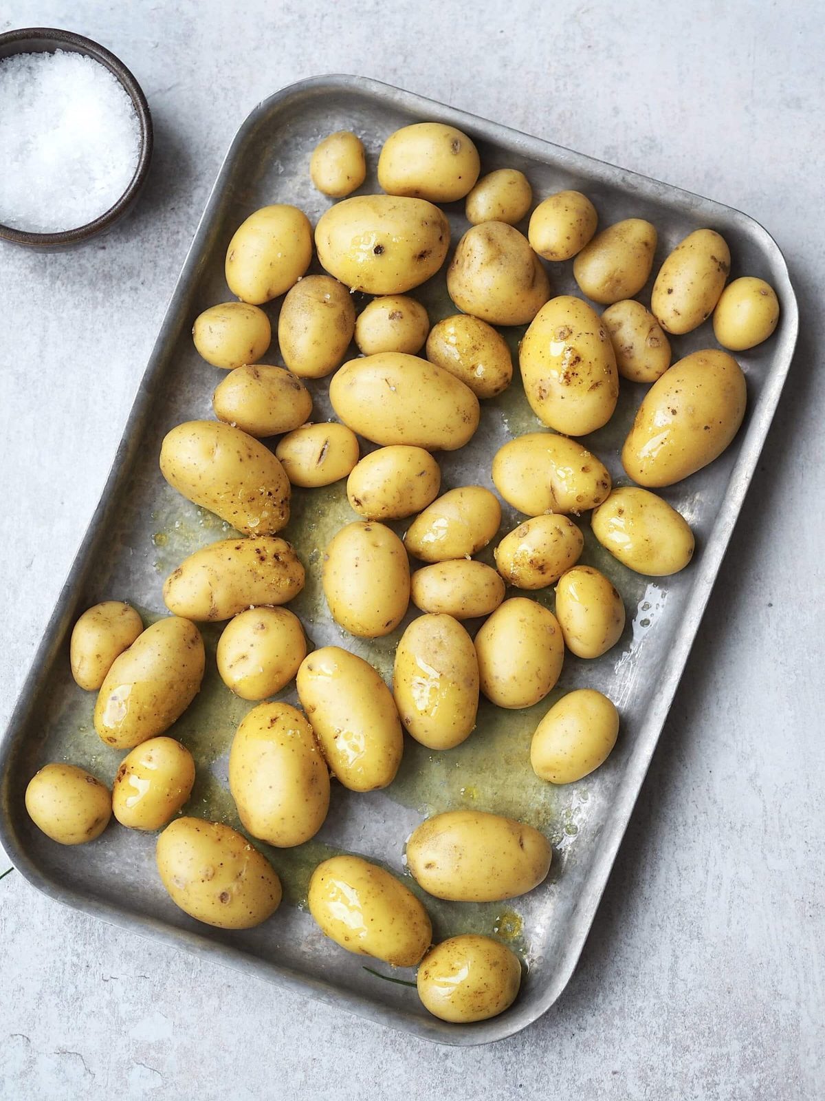 potatoes on baking tray.