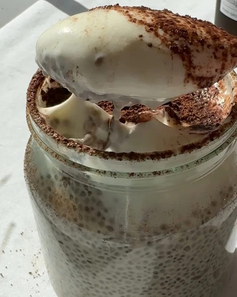 spooning the chia pudding.