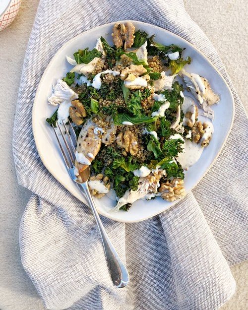 Chicken Caesar Salad With Quinoa, Kale And Crunchy Walnuts Inspired By Rosemary Shrager