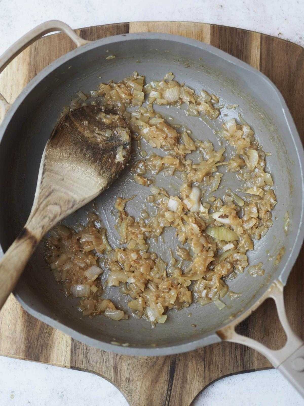 frying onions for curry.