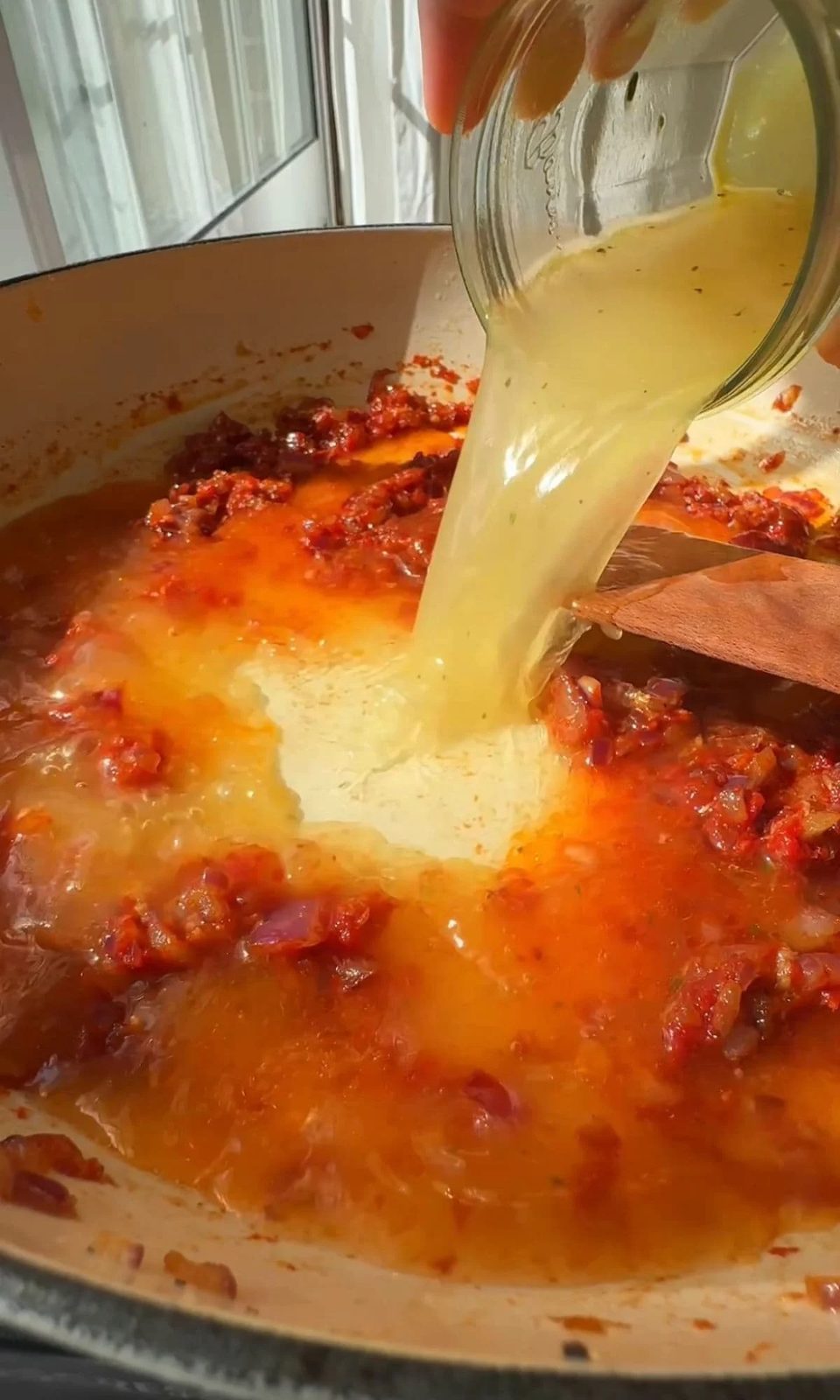 adding chicken stock.