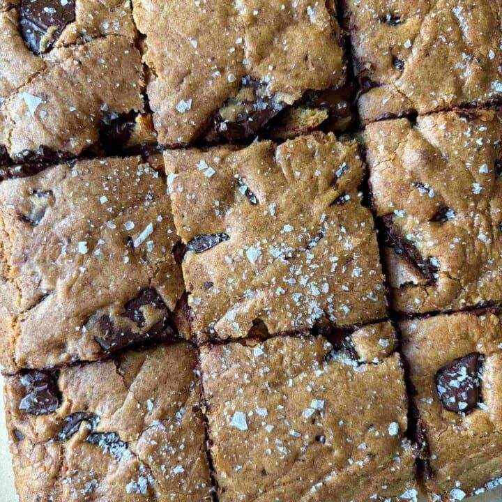 Freshly baked chocolate chip cookie bars.