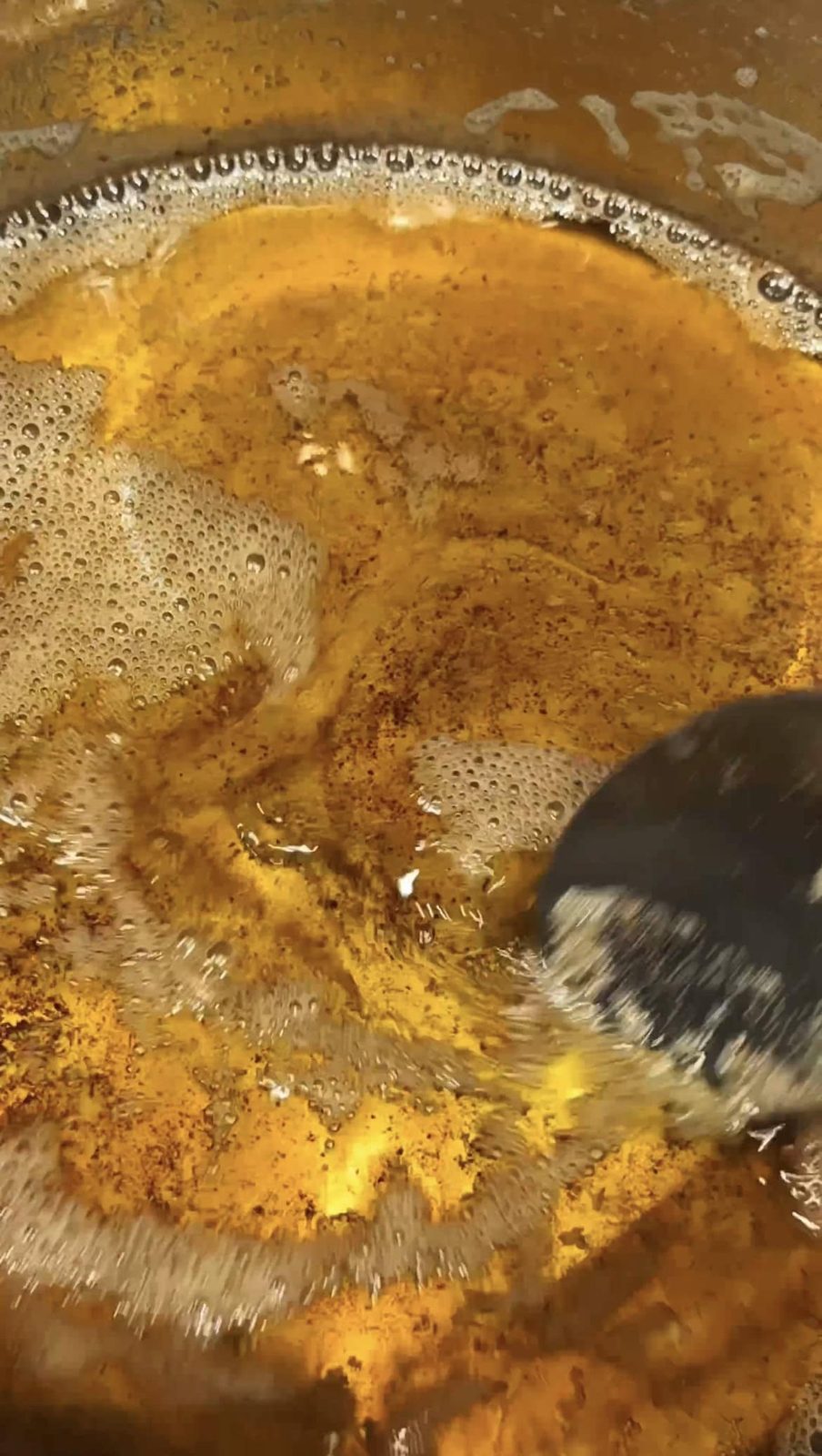Brown butter cooking in pan.