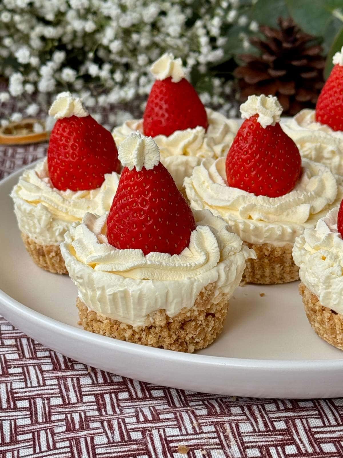 Christmas cheesecake on a plate.