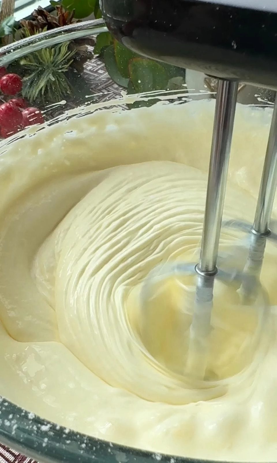 Whipping cheesecake mix.