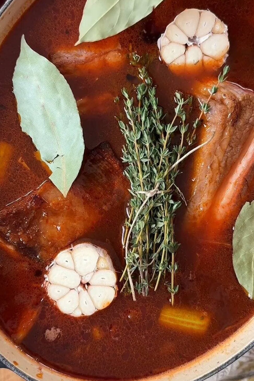 red wine braised beef short ribs out of the oven.