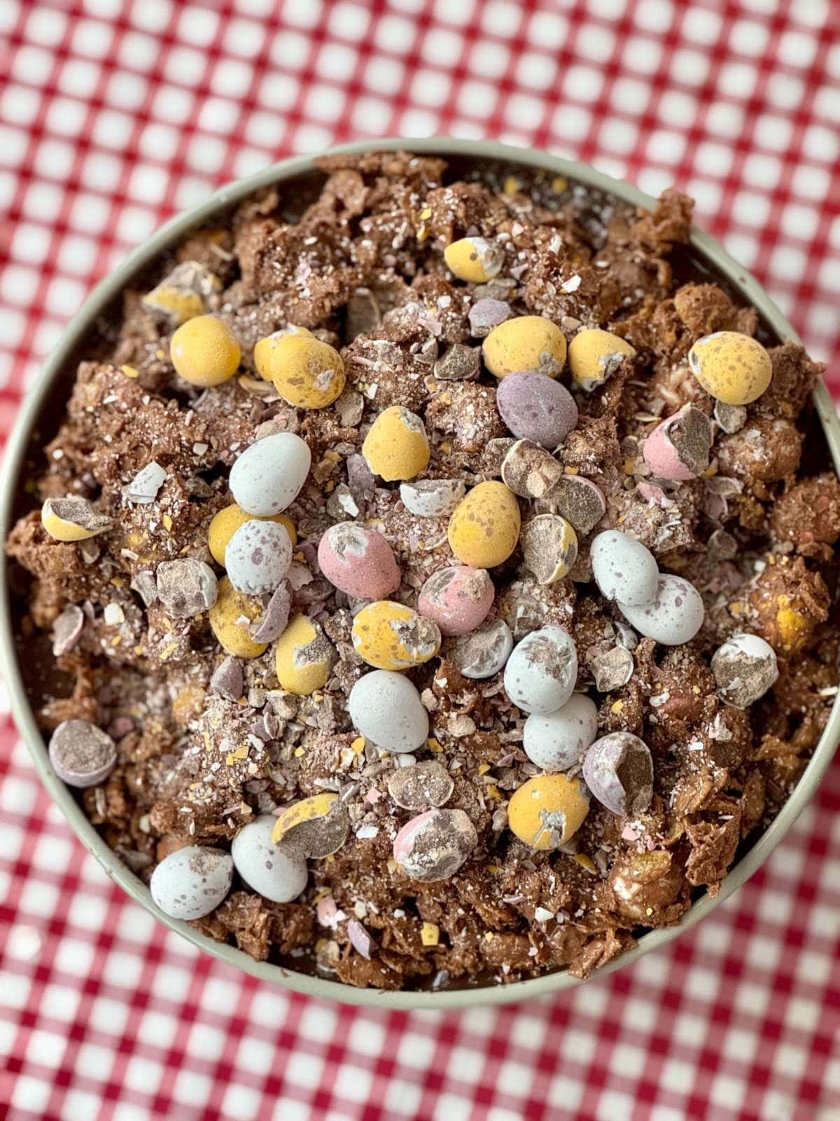 overhead shot of cornflake cake.