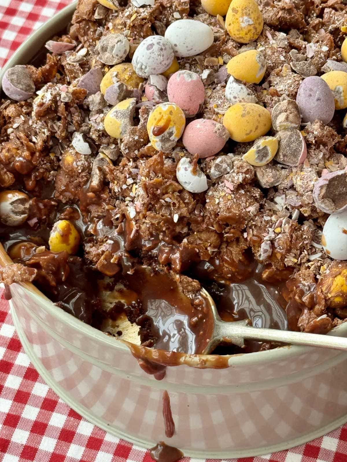 spoon scooping cornflake cake.