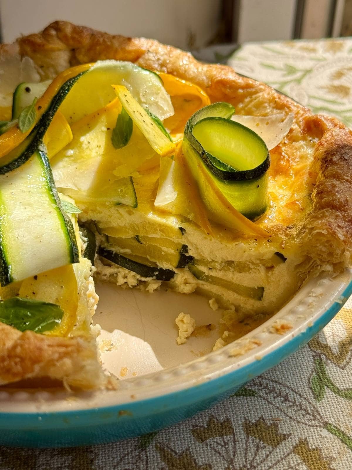 quiche courgette with slice removed.