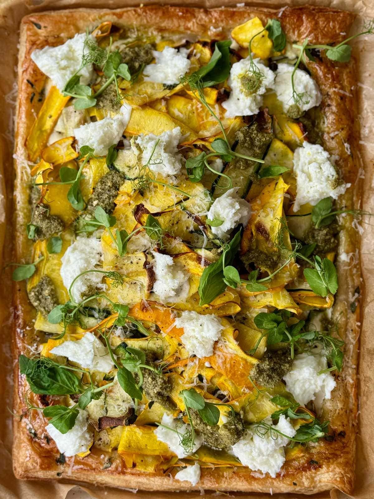 tart courgette topped with mozzarella.