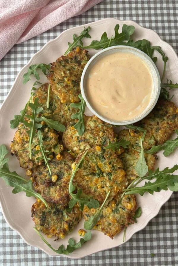 courgette corn fritter on a plate