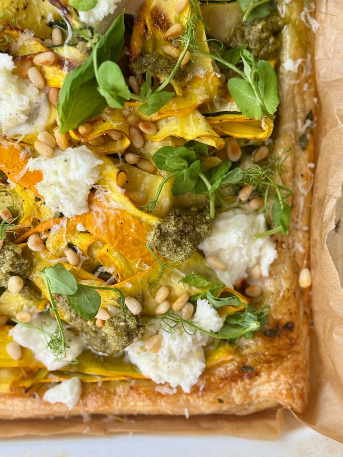 tart courgette topped with mozzarella.