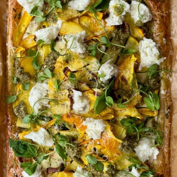 tart courgette topped with mozzarella.
