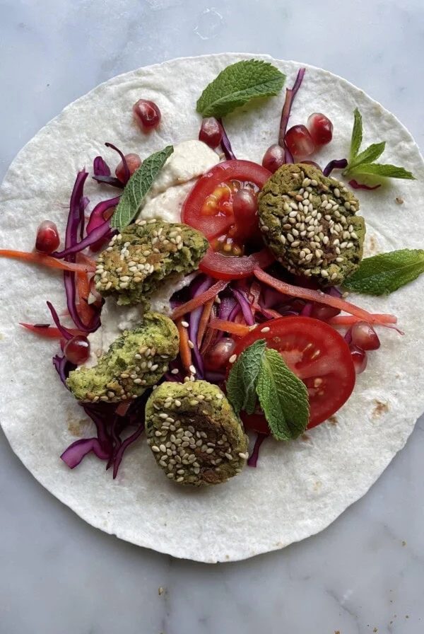 Baked Herby Falafel with Tzatziki on a tortilla