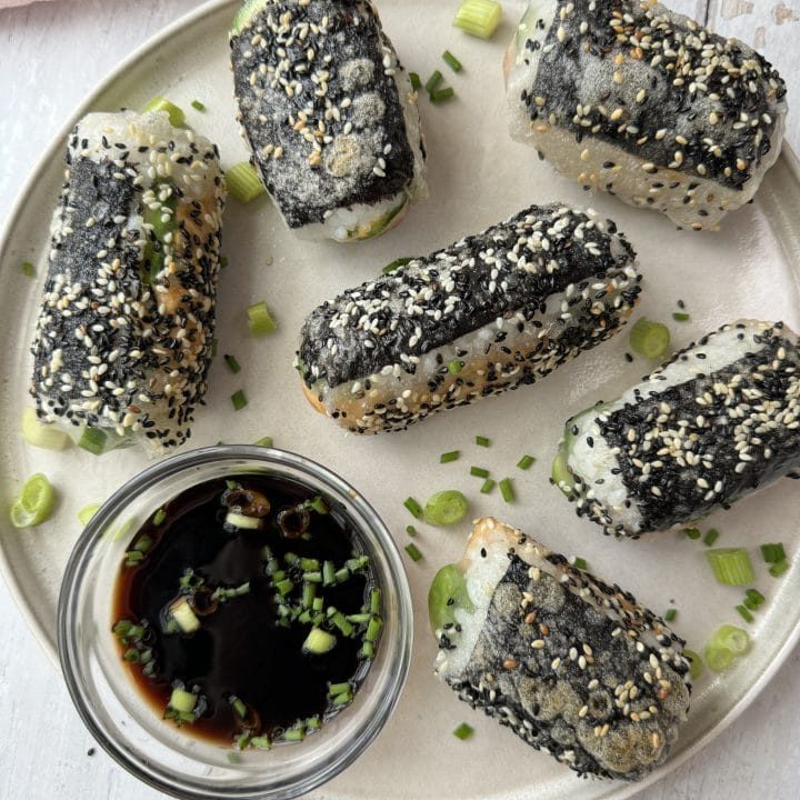 crispy rice paper roll on a plate