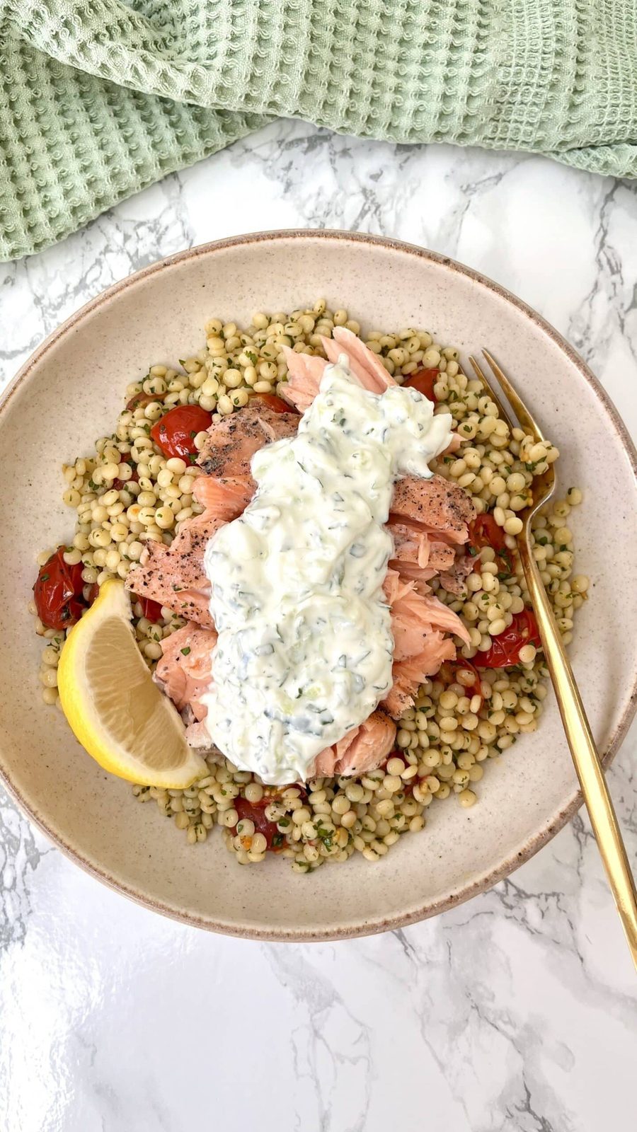 Dinner Tonight: Buttery Roasted Salmon With Garlicky Tomatoes And Herbed Giant Cous Cous