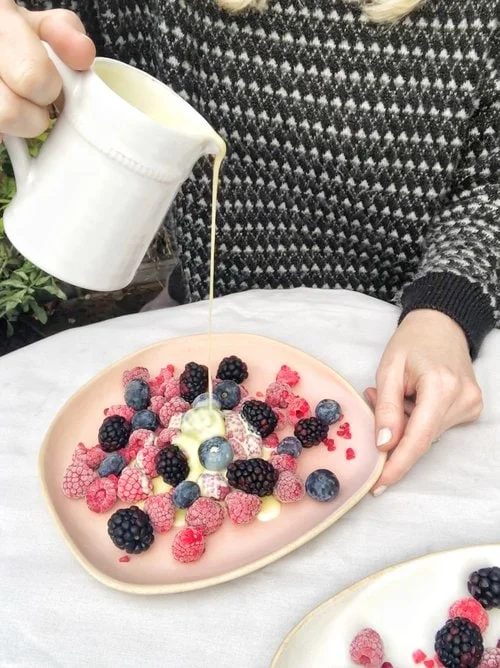 Frozen Berries With Hot White Chocolate Sauce