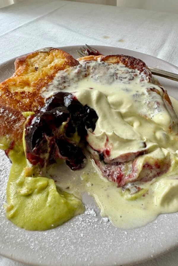pistachio cream brioche French toast.
