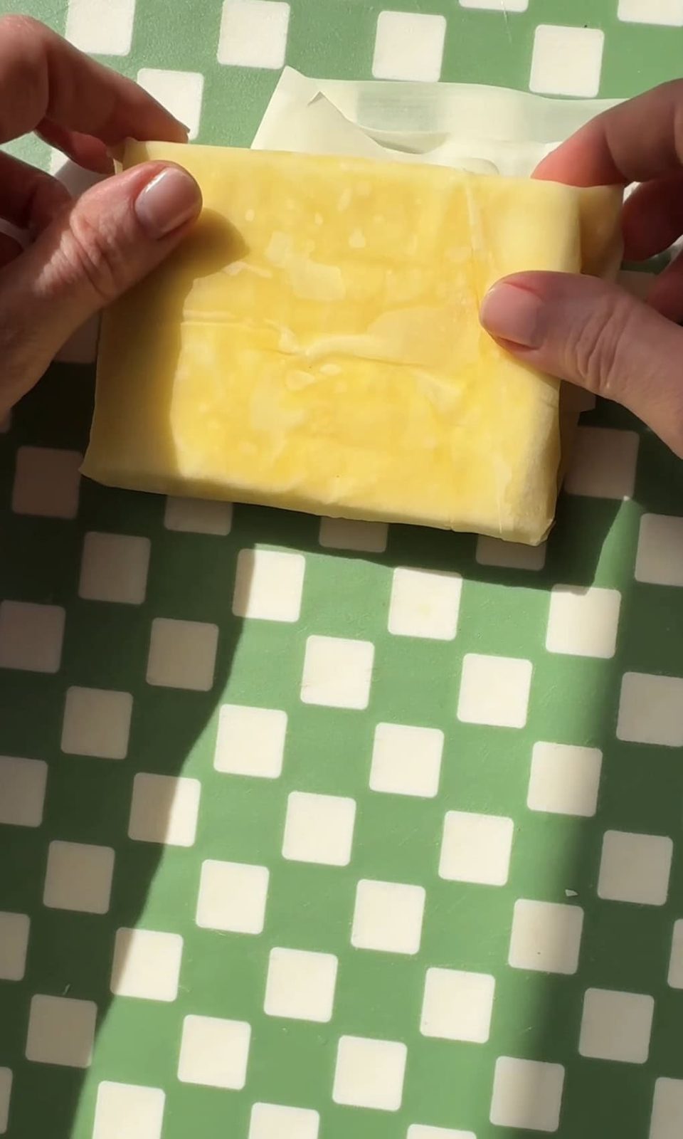 a feta parcel wrapped in filo pastry.