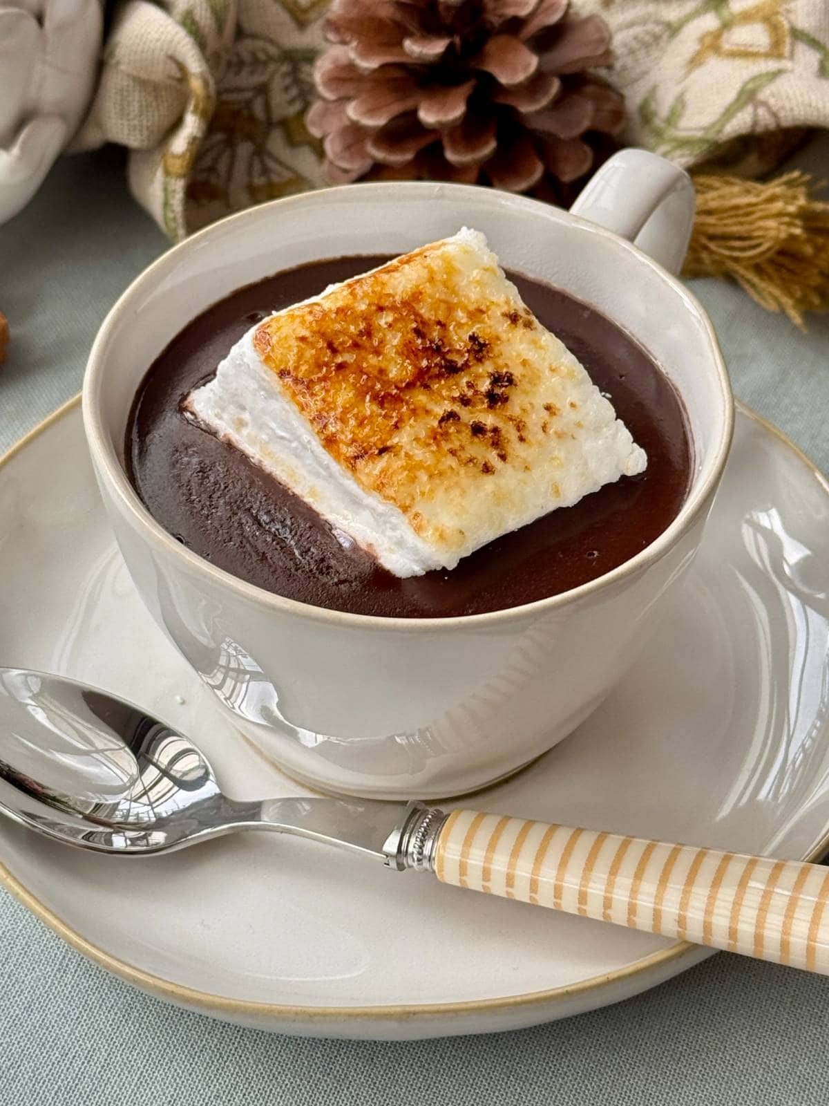 topping french hot chocolate with marshmallows.