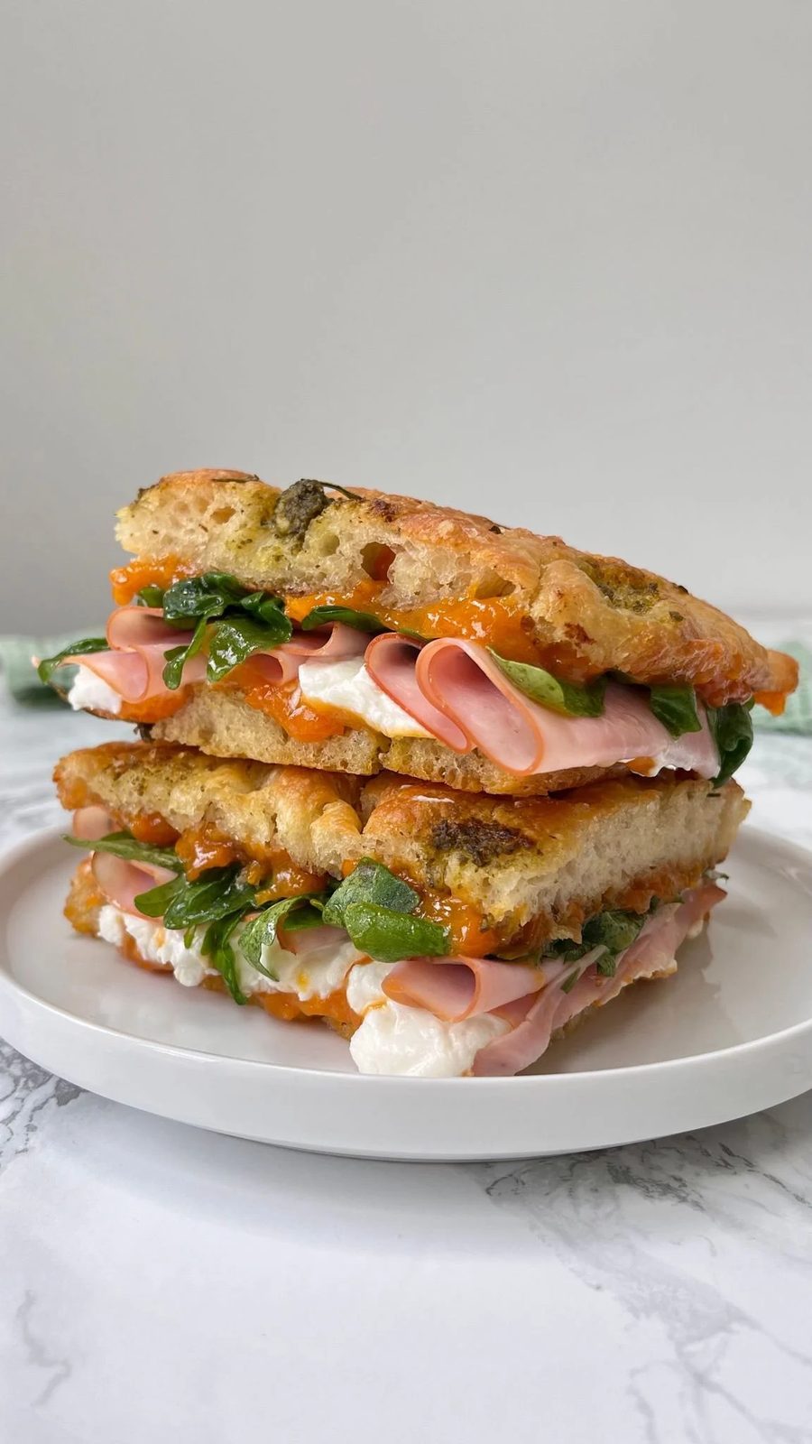 Goat’s Cheese and Ham Focaccia Sandwich with Apricot Jam