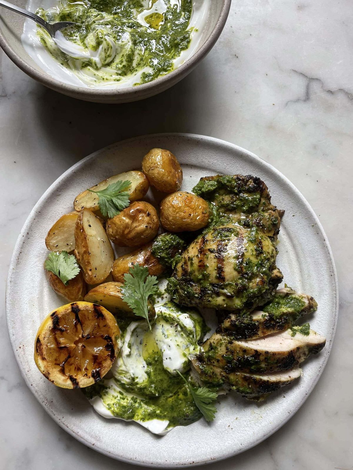 Zingy Grilled Chimichurri Chicken with Roasted Potatoes