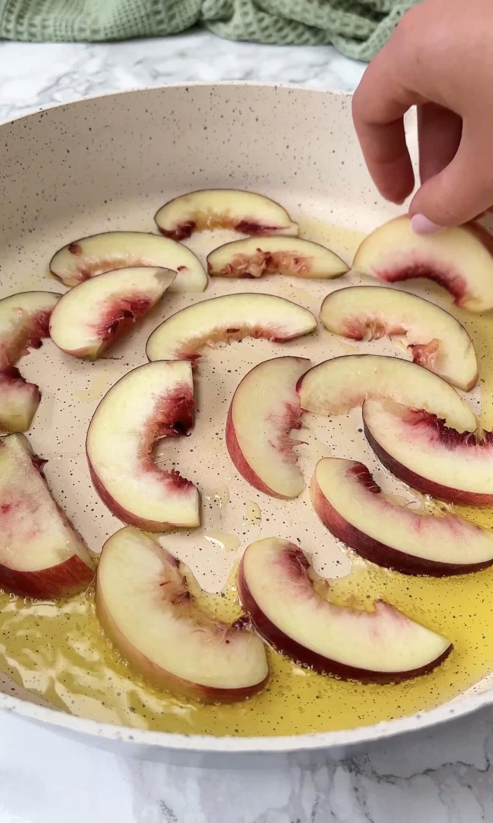 frying peaches.