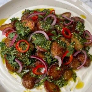herb roasted potatoes with chimichurri
