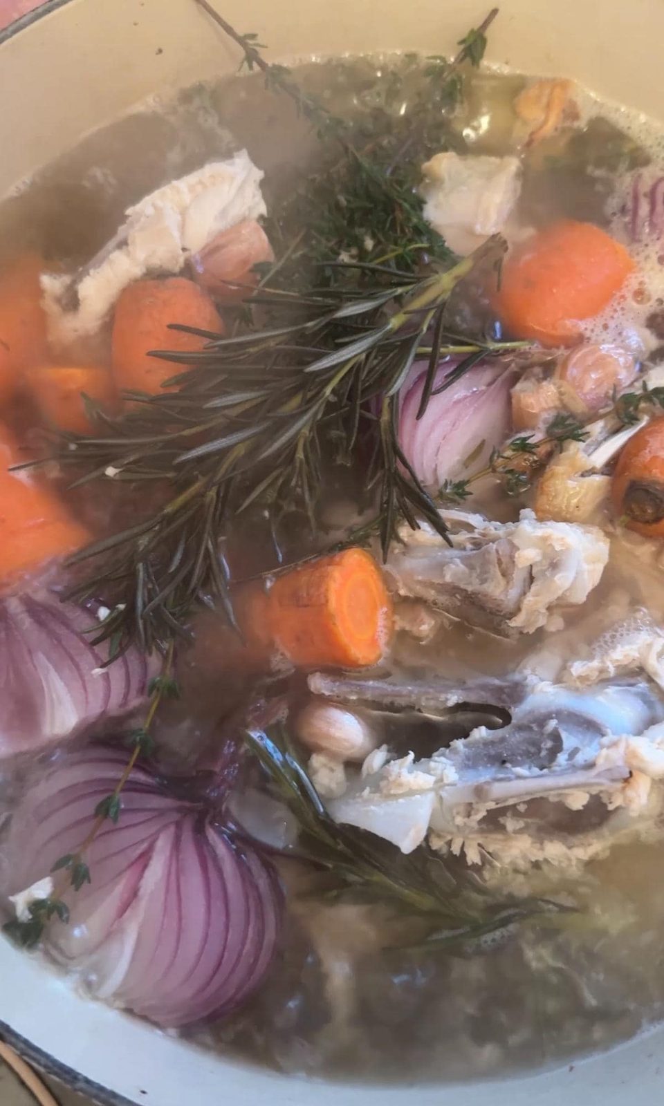 boiling chicken stock.