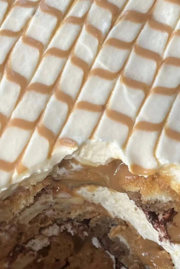 banana tiramisu with scoop removed.
