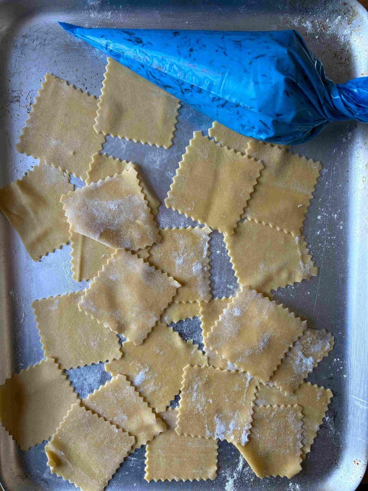 Sheets of pasta before filling triangoli.