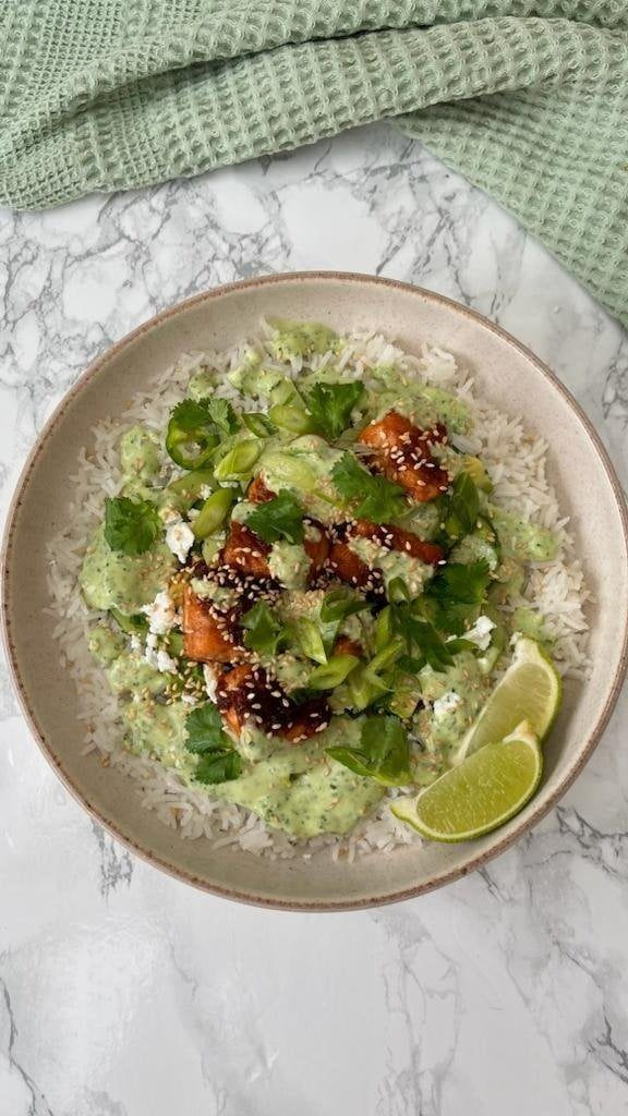 Hot Honey And Sesame Salmon With Coconut Rice And Coriander