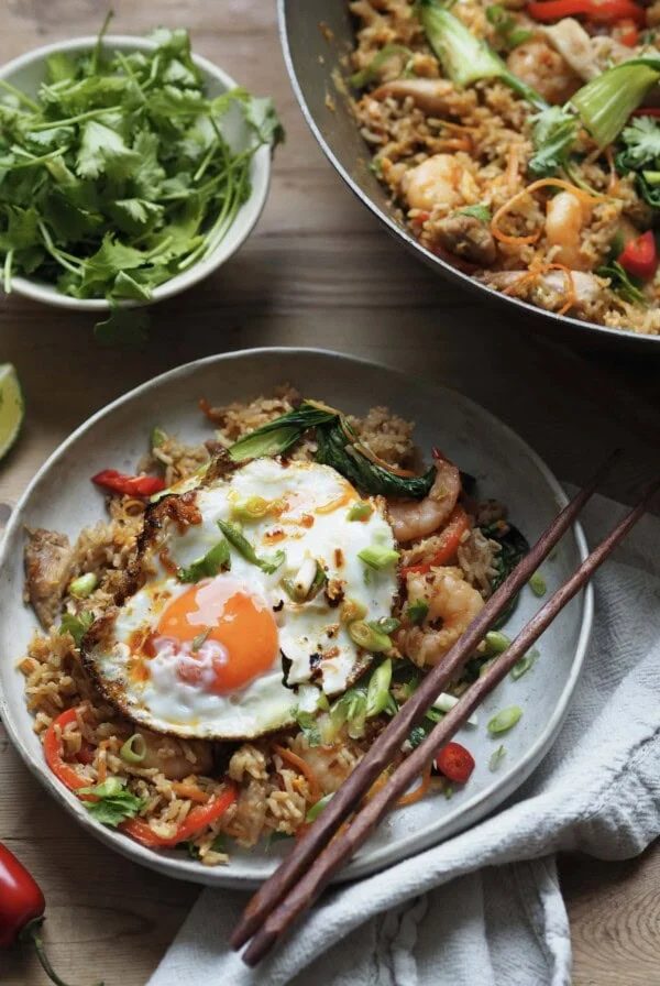 Shrimp and Chicken Fried Rice in a bowl