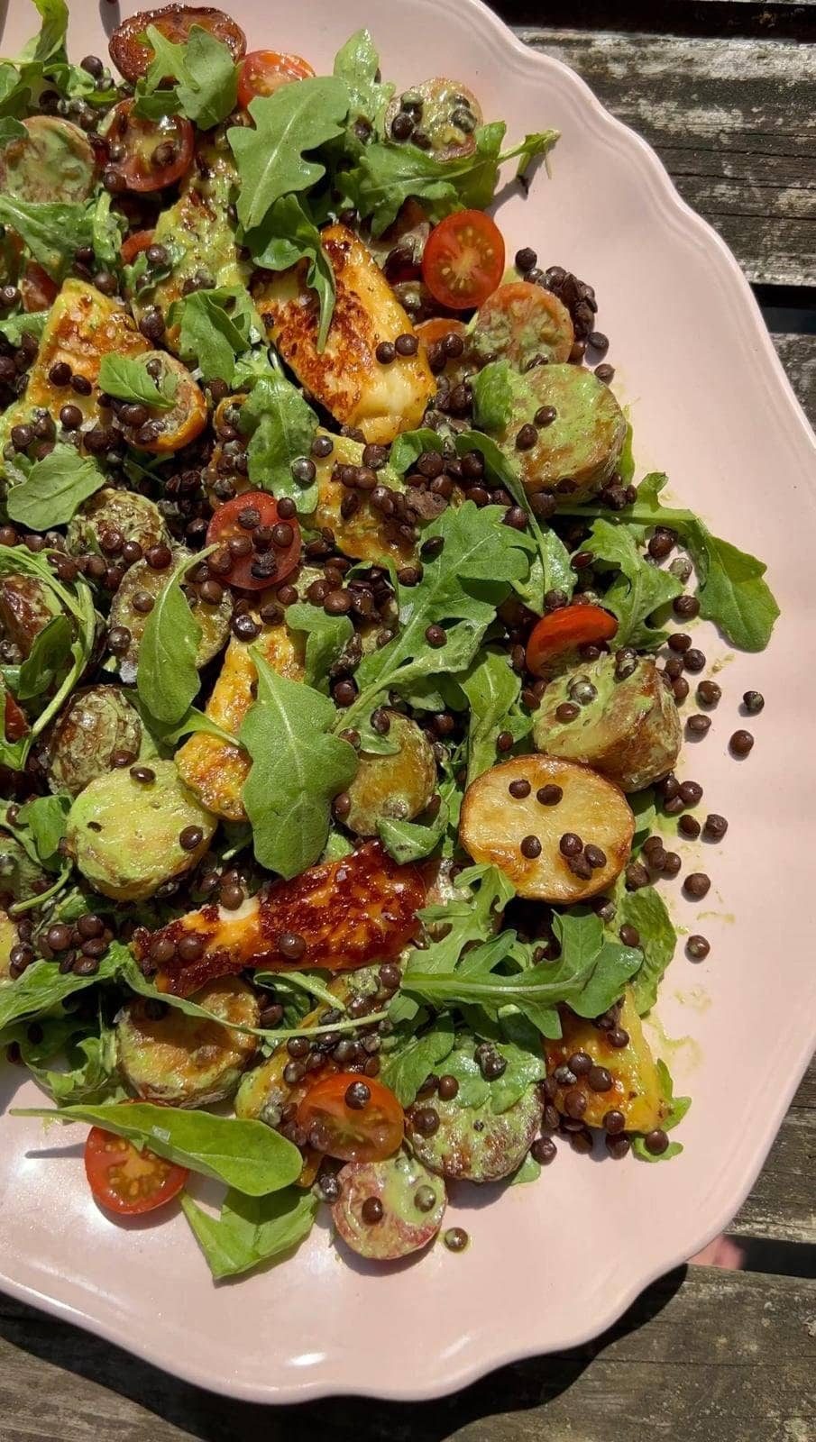 Hot Honey Halloumi Salad With Vibrant Basil Dressing